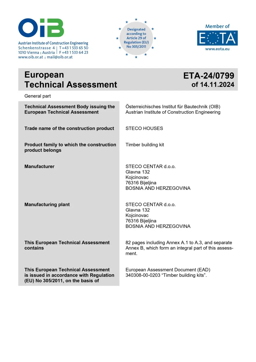 Certificado de casas prefabricadas