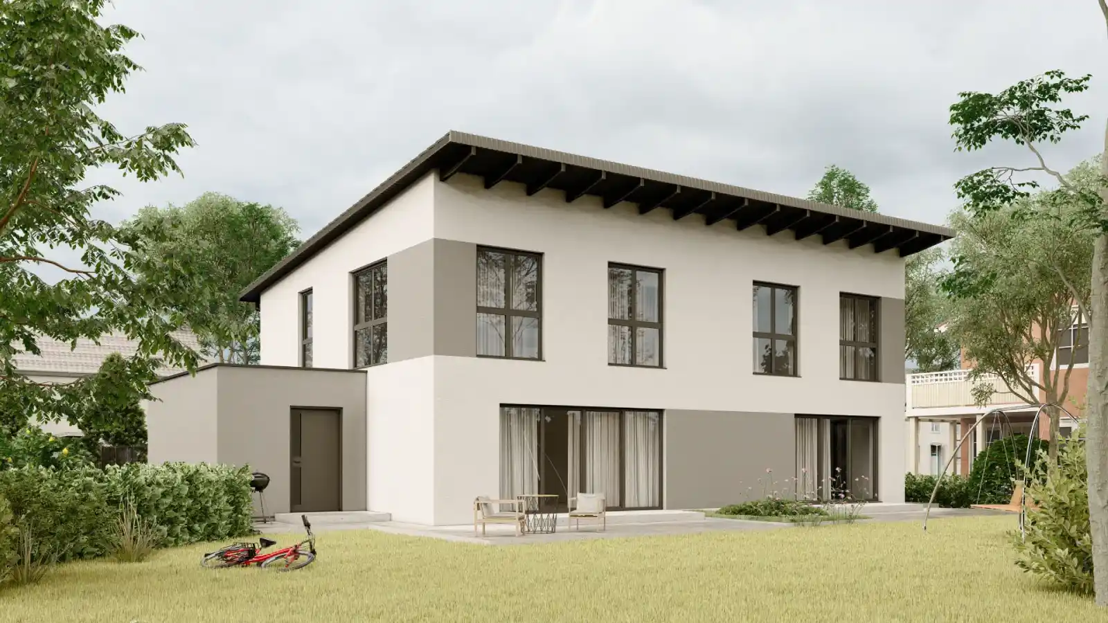 Casa prefabricada adosada 2 plantas trasera