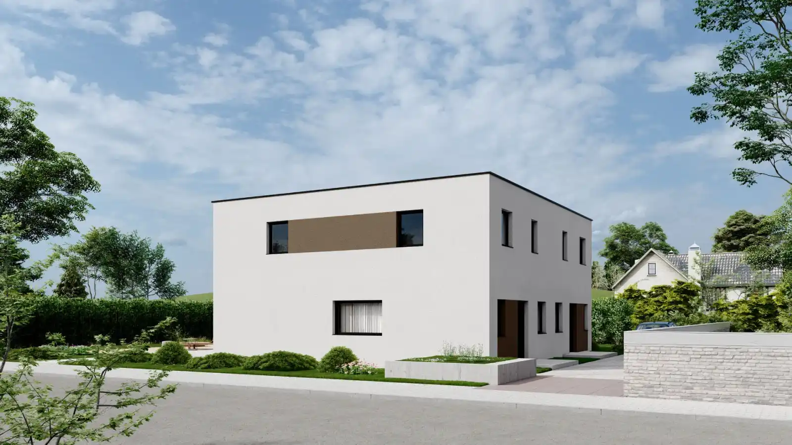 Casa prefabricada adosada altura lateral techo plano