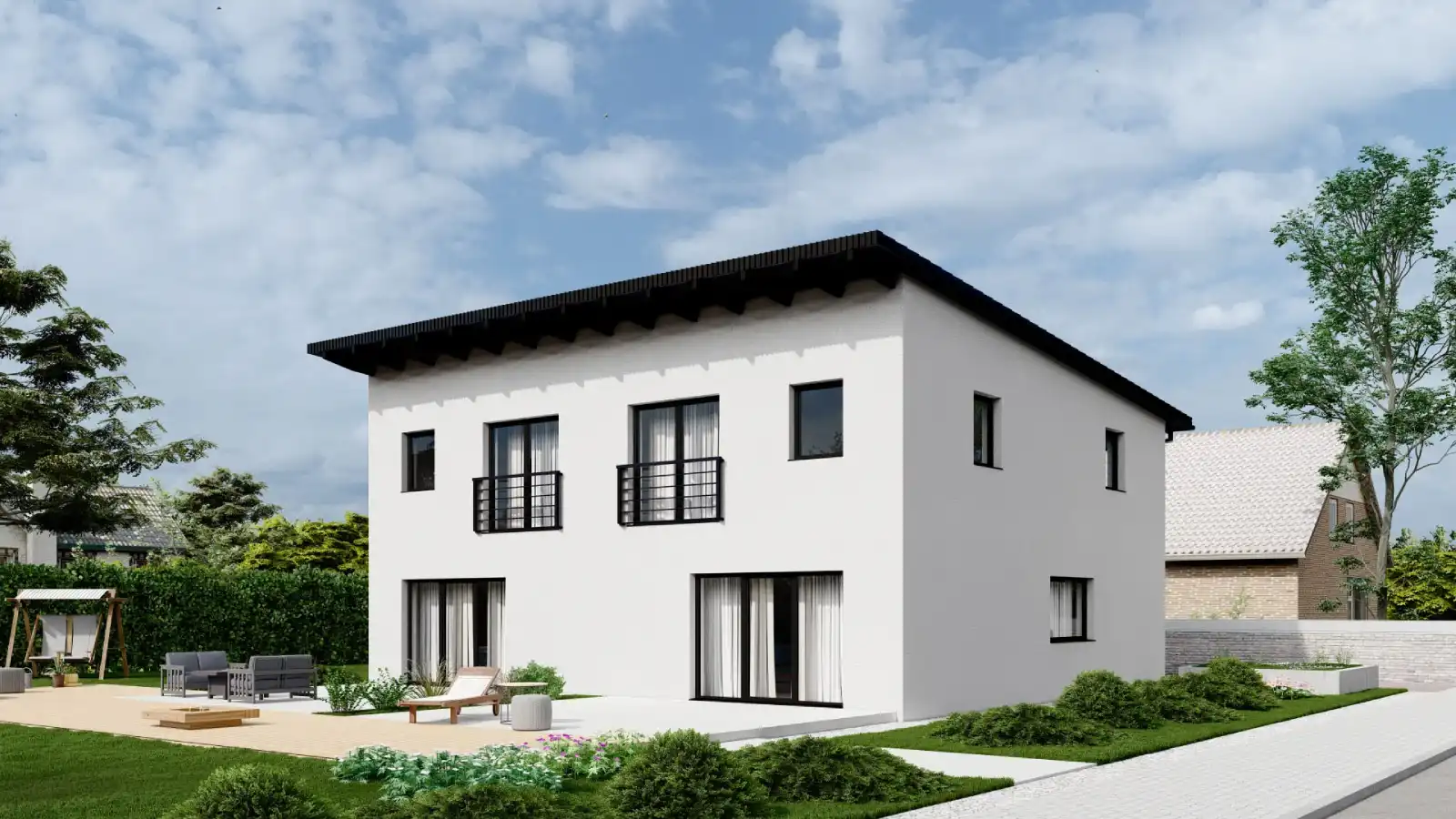 Casa prefabricada adosada altura trasera