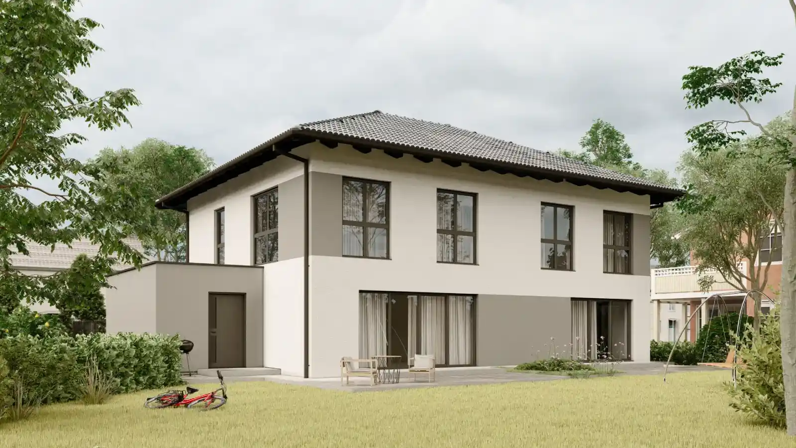 Casa prefabricada adosada hedera trasera 4 aguas