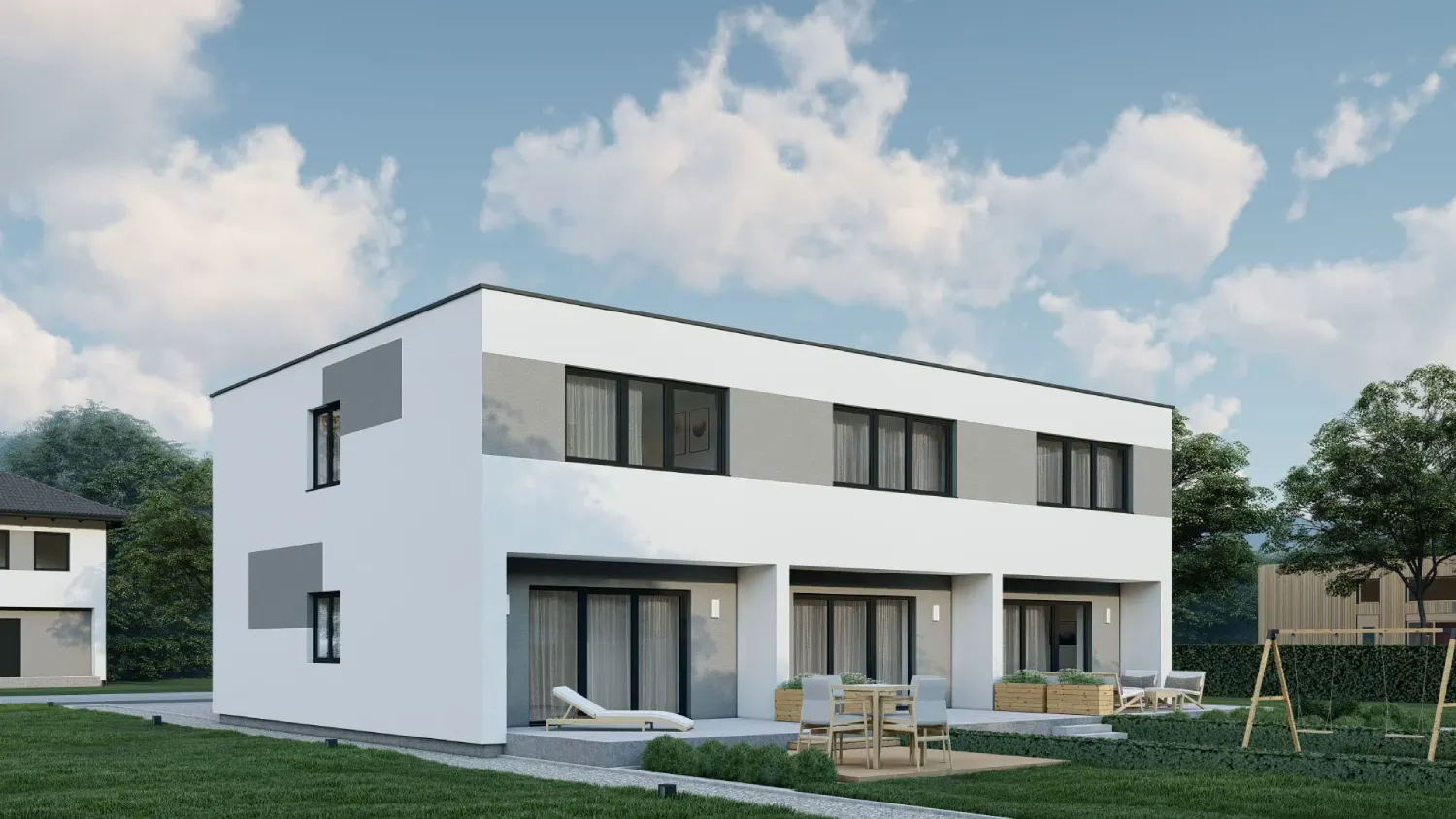 Casa prefabricada adosada norville parte lateral techo plano