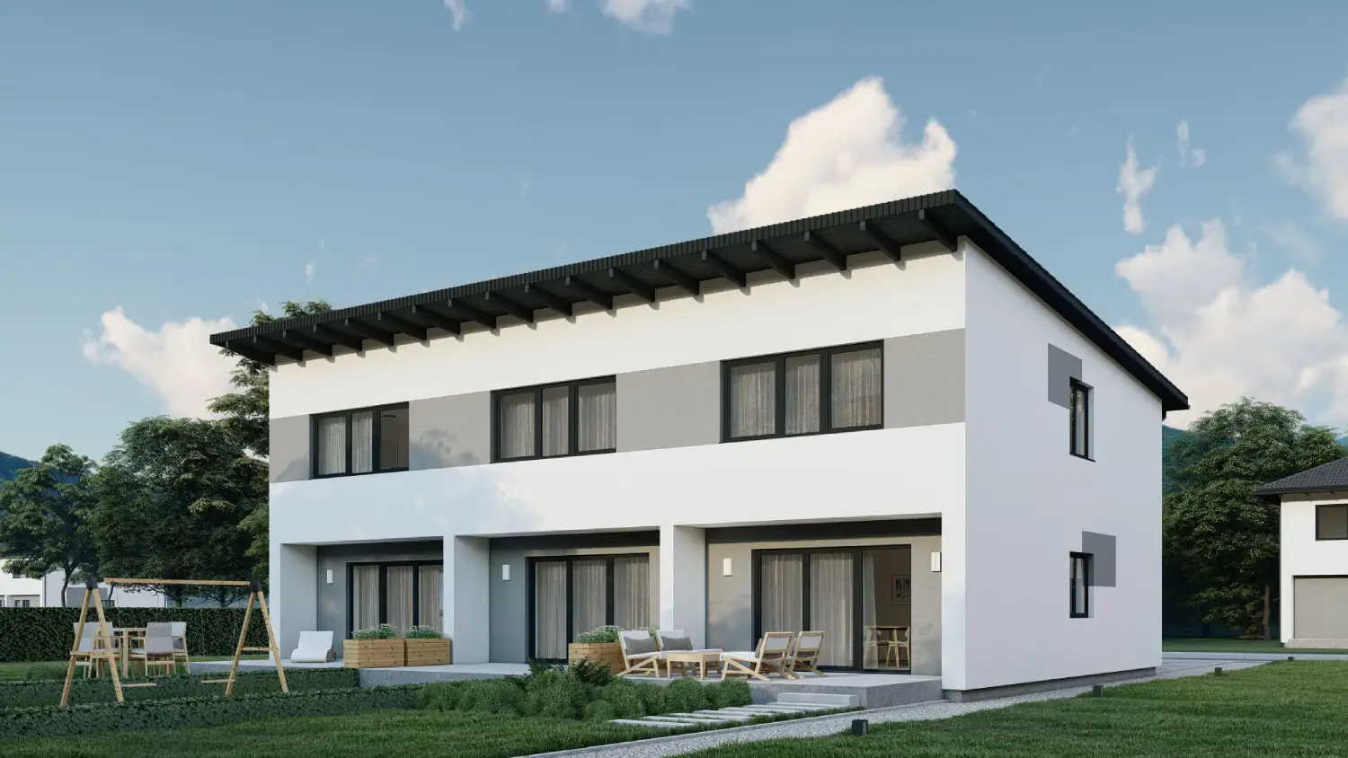 Casa prefabricada adosada norville parte trasera techo 1 agua