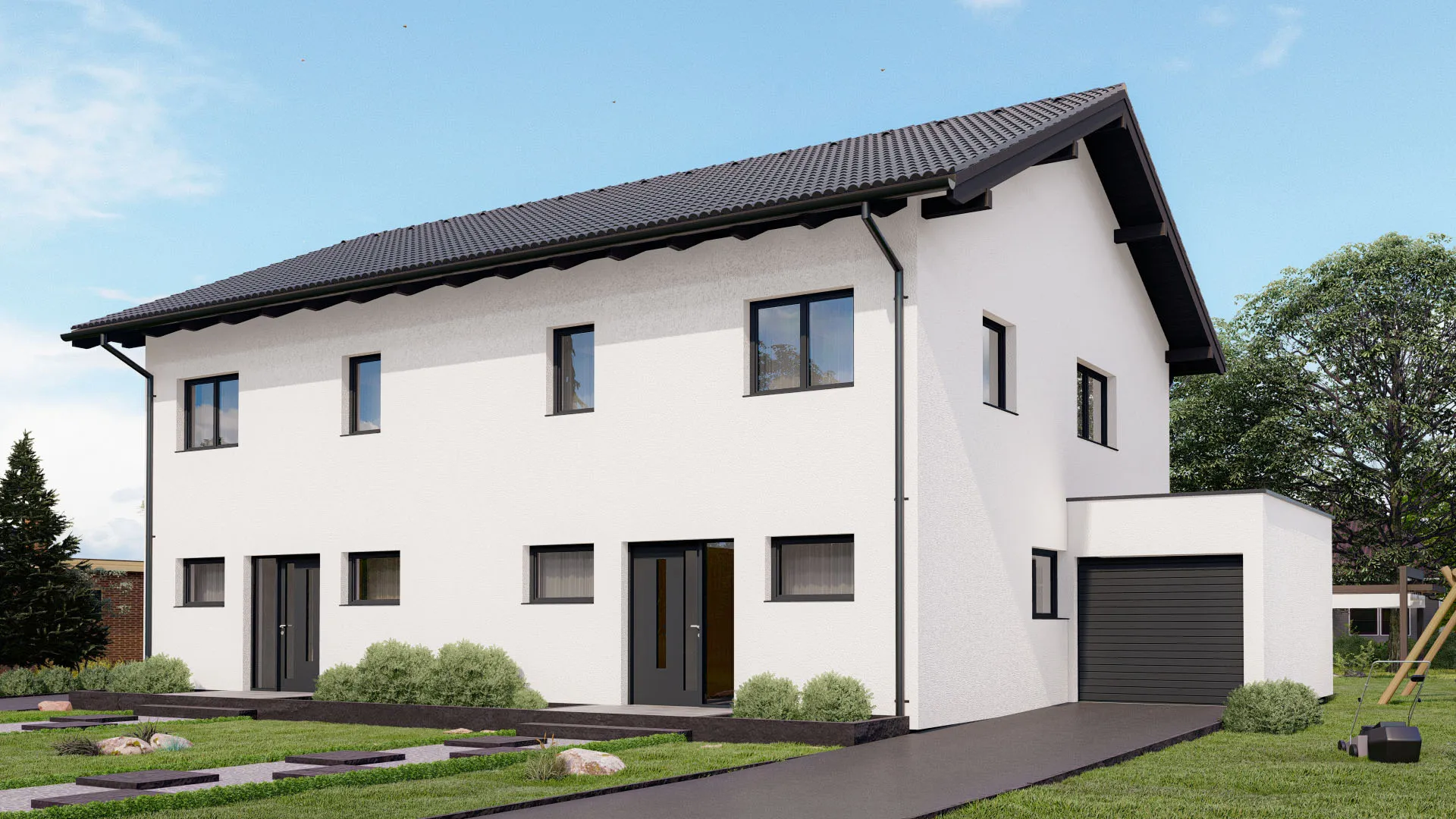 Casa prefabricada adosada sinzheim parte trasera
