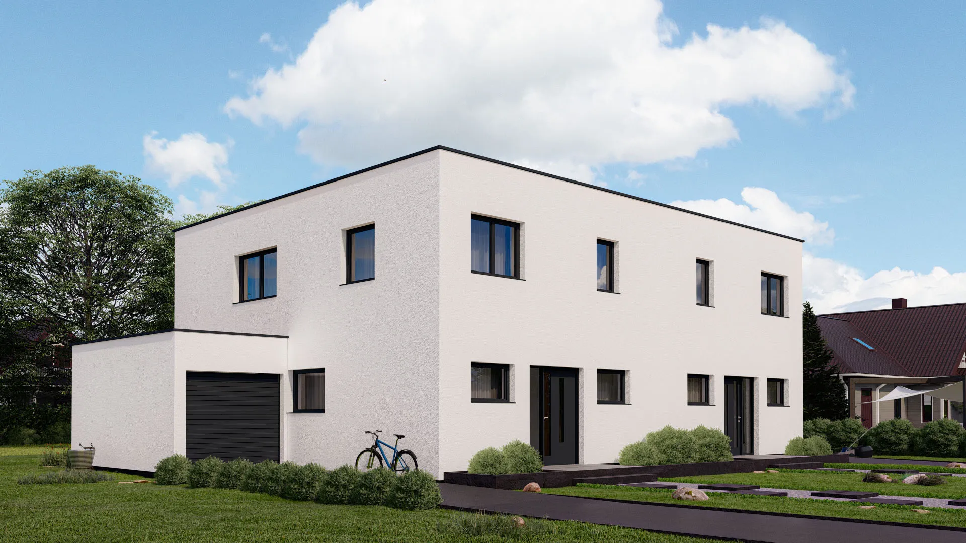 Casa prefabricada adosada sinzheim techo plano lateral