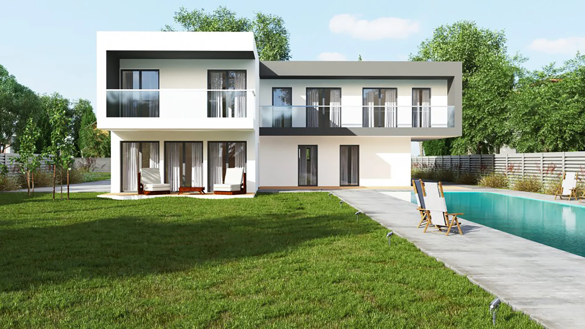 Parte trasera de prefabricada unifamiliar mediteran