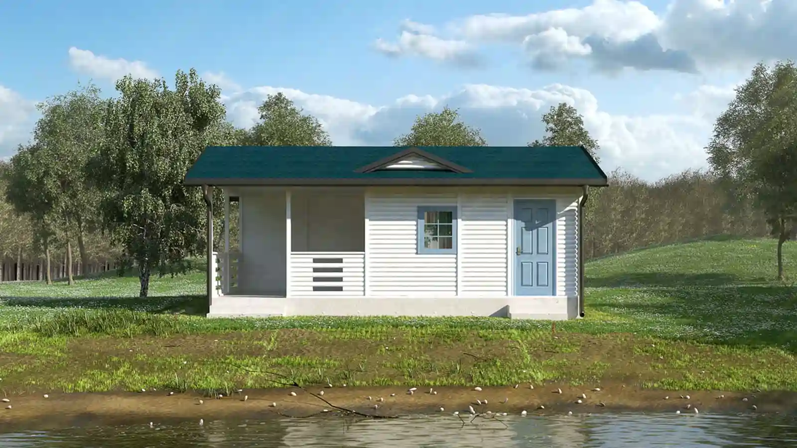 Bungalow prefabriado Laguna de madera vista frontal