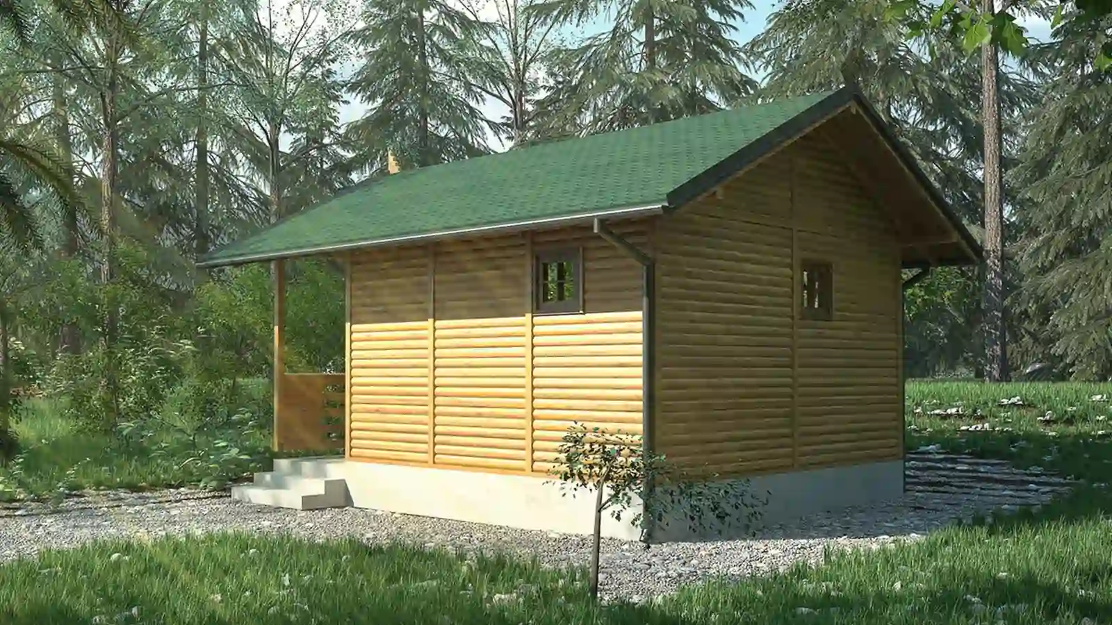 Bungalow prefabricado Mia de madera vista trasera