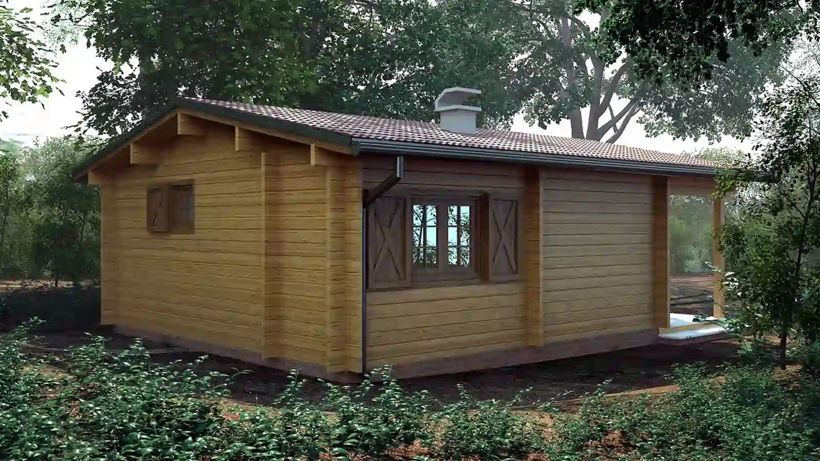 Bungalow prefabricado Nina de madera vista trasera