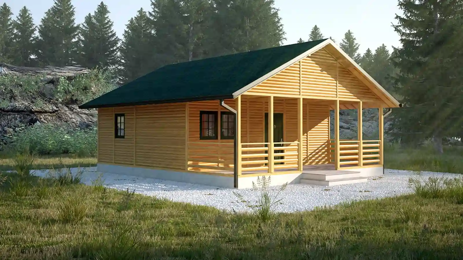 Bungalow prefabricado Una vista frontal