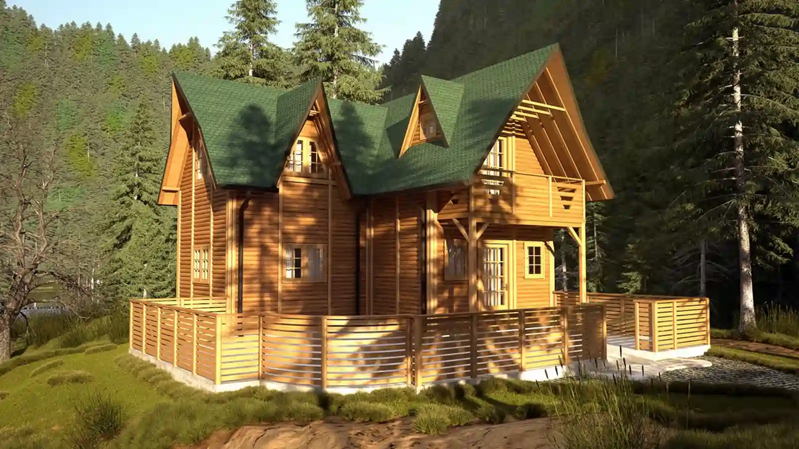 Bungalow prefabricado de madera Jezero vista lateral