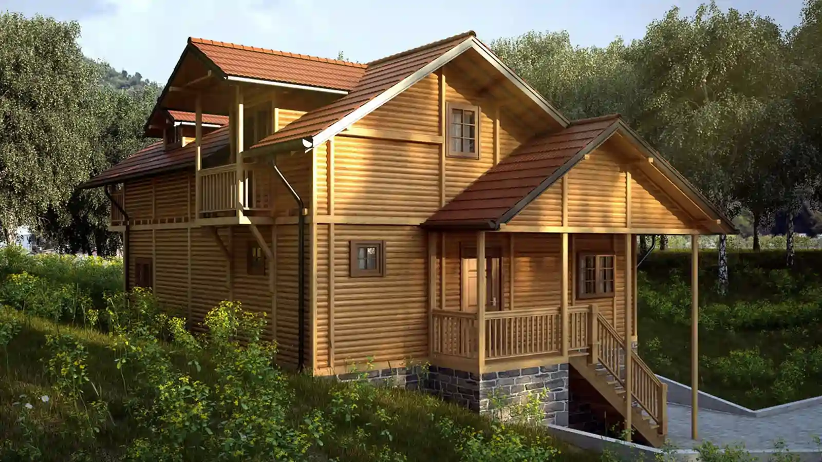 Bungalow prefabricado de madera Sana vsita trasera