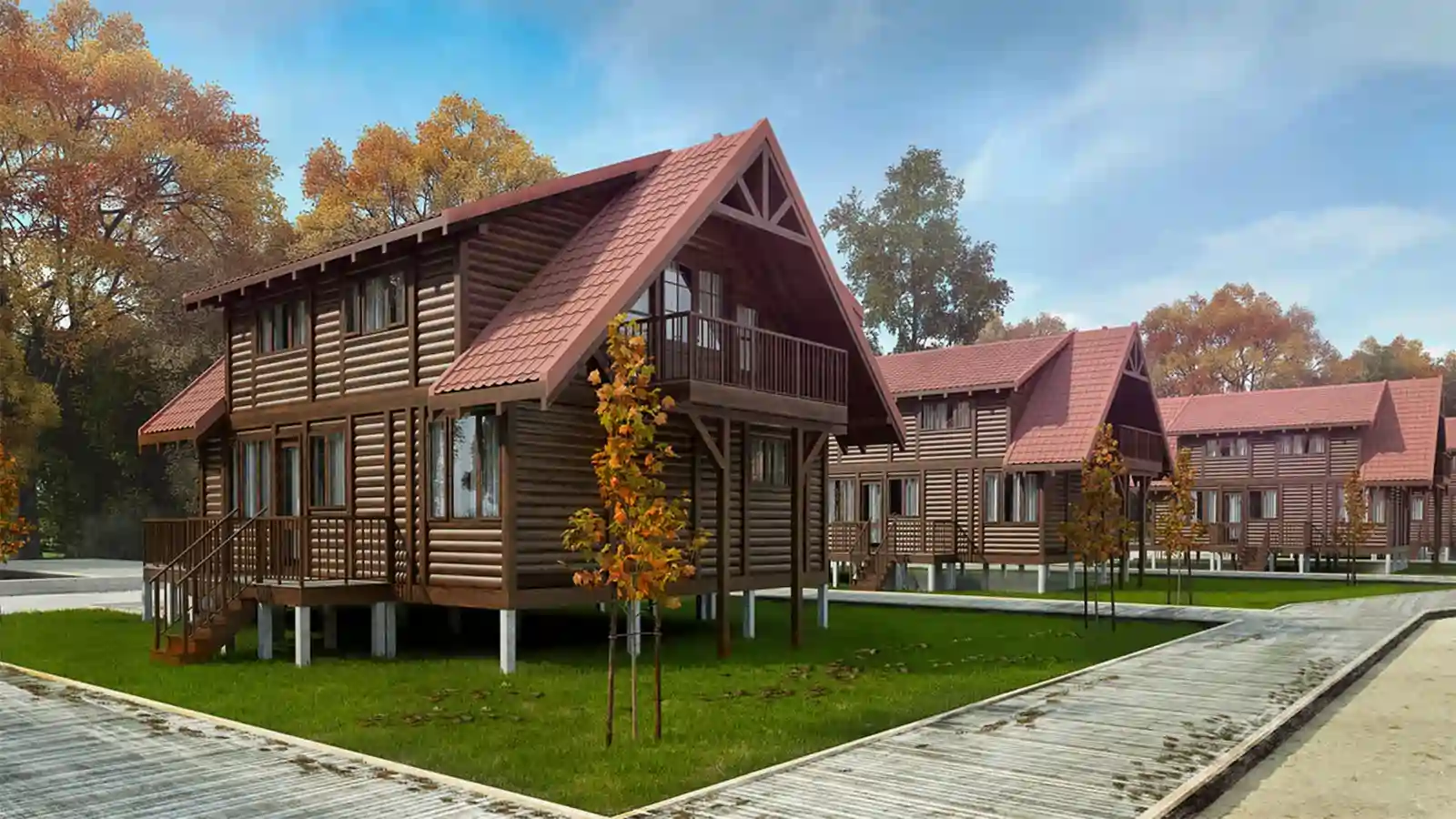 Bungalow prefabricado de madera vista lateral