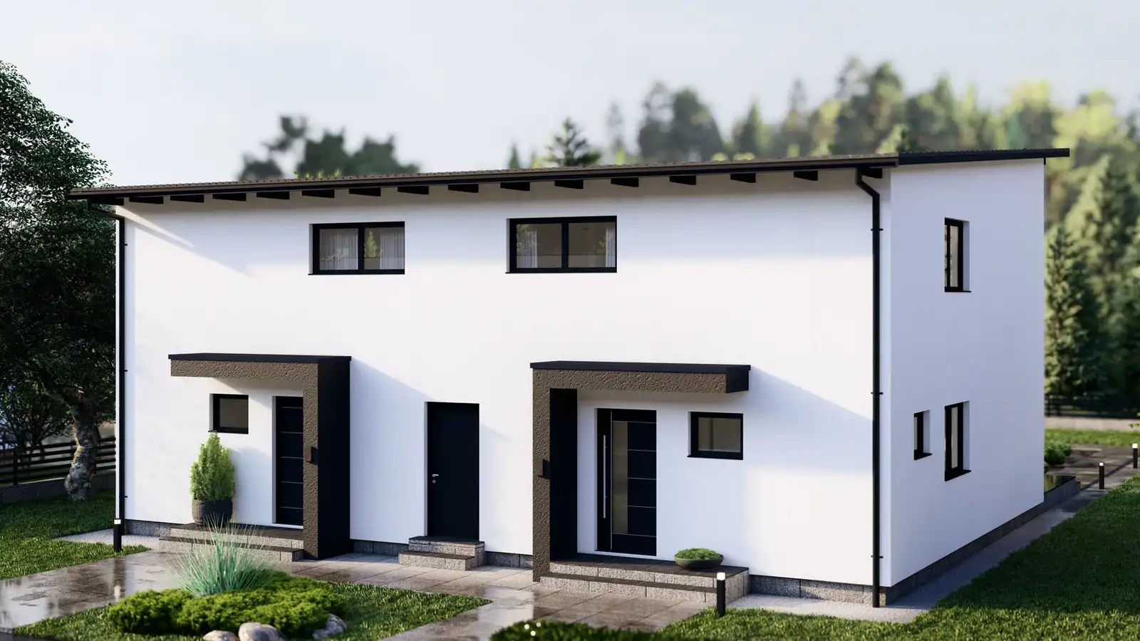Casa adosada modular techo inclinado