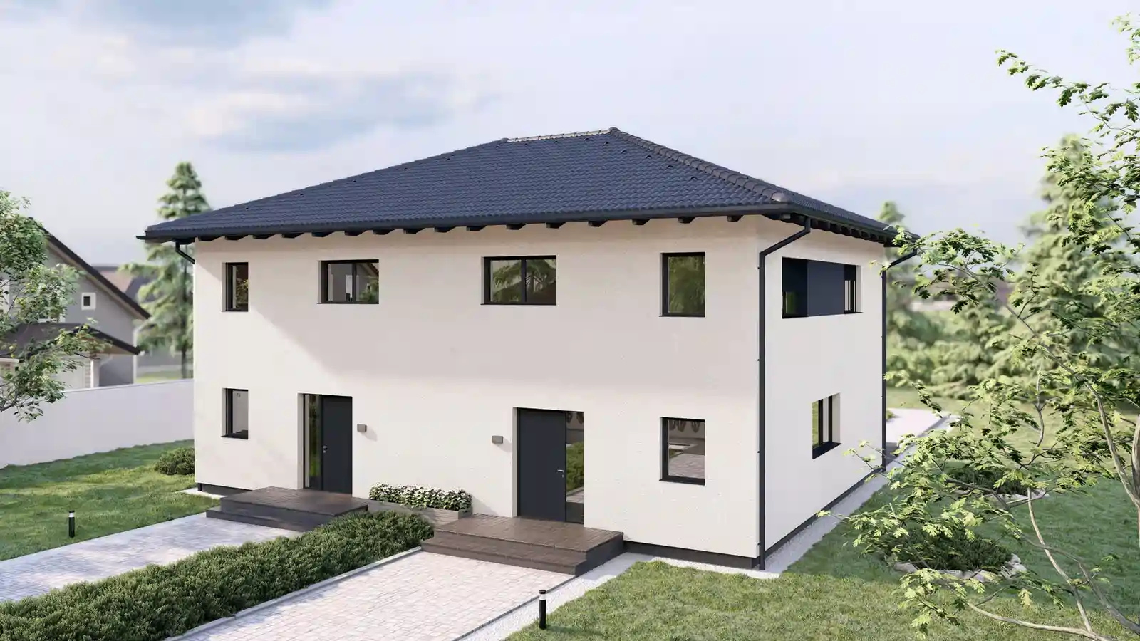 Casa modular adosada Valery delante 4 aguas