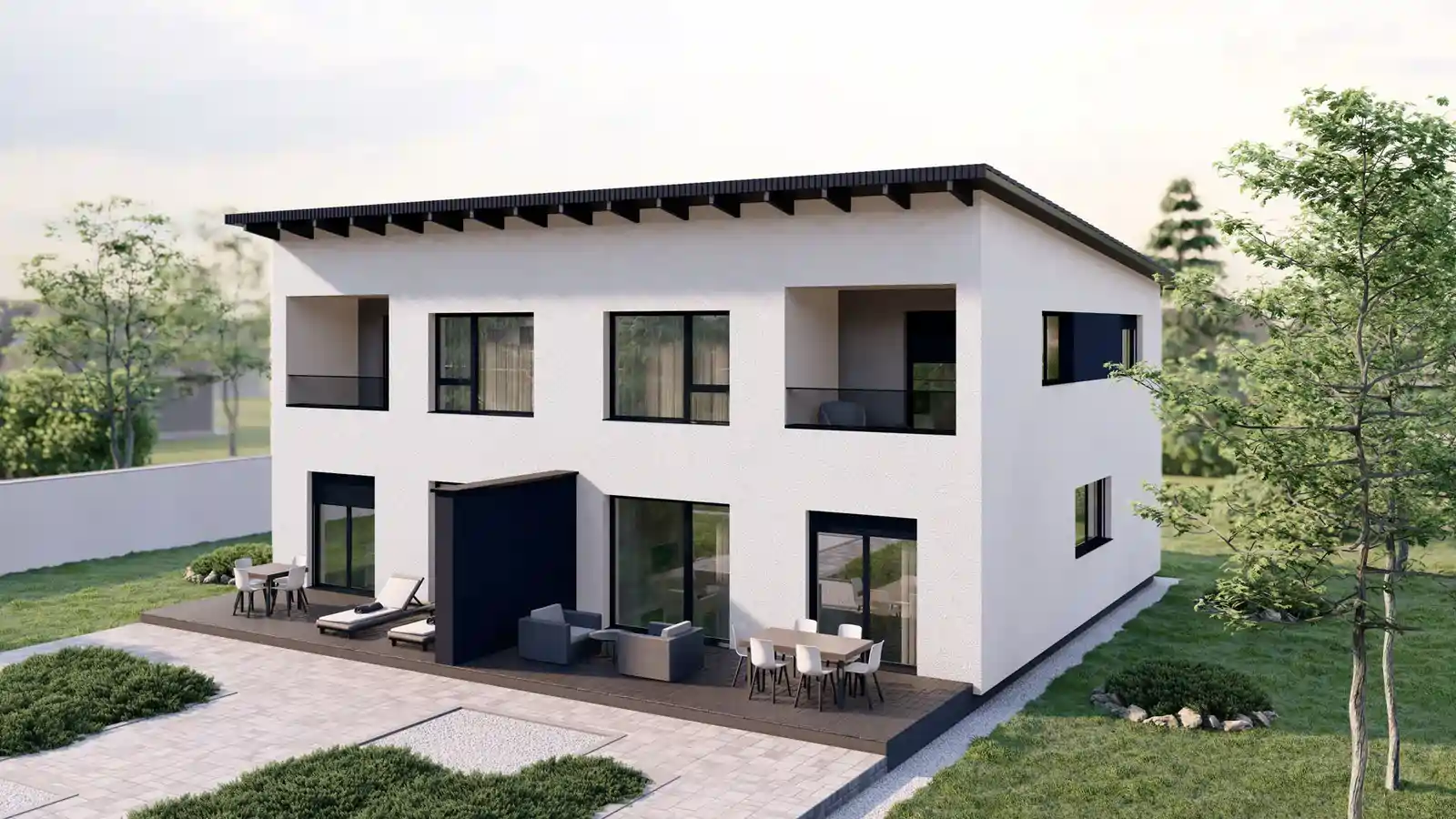 Casa modular adosada Valery techo inclinado detras