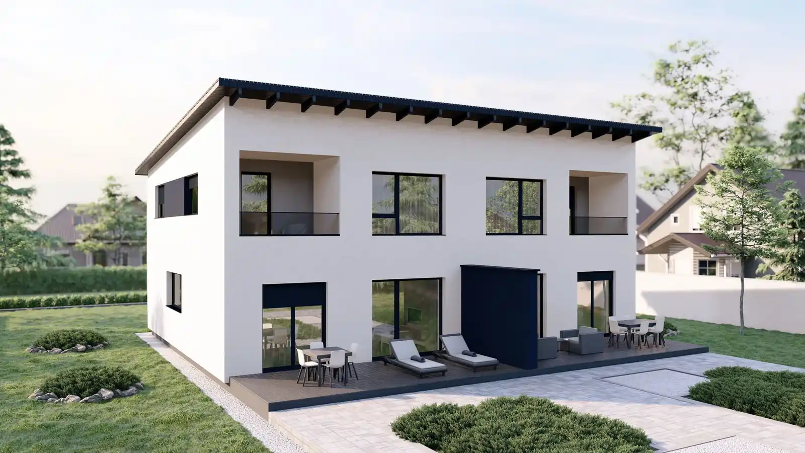 Casa modular adosada Valery techo inclinado