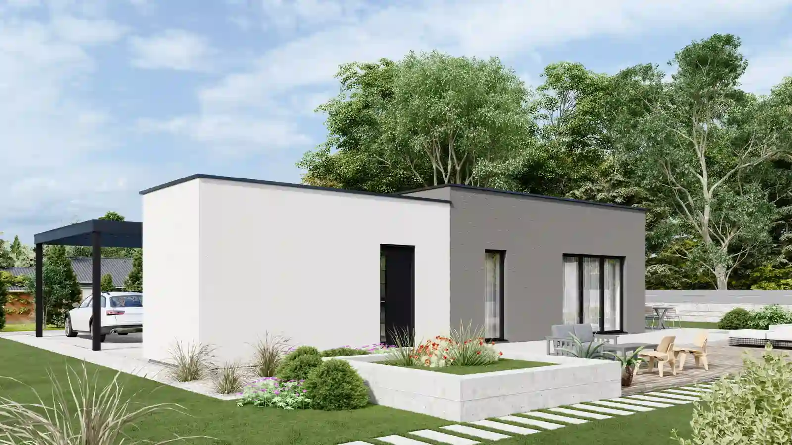 Casa prefabricada Athena vista posterior lateral