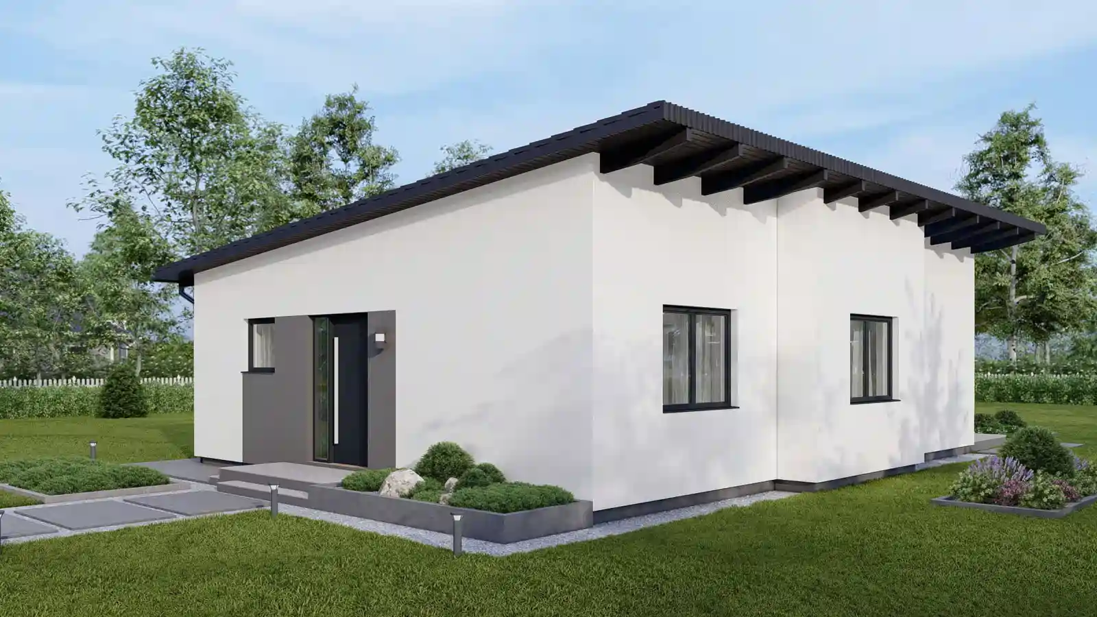 Casa prefabricada Clarence posterior techo inclinado