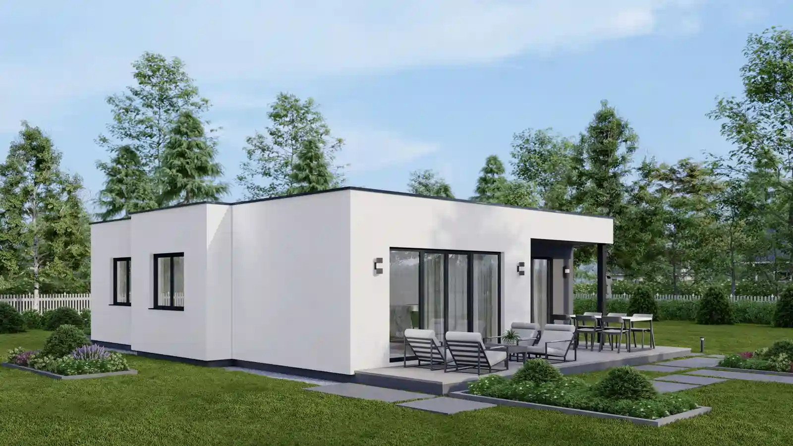 Casa prefabricada Clarence techo plano frontal
