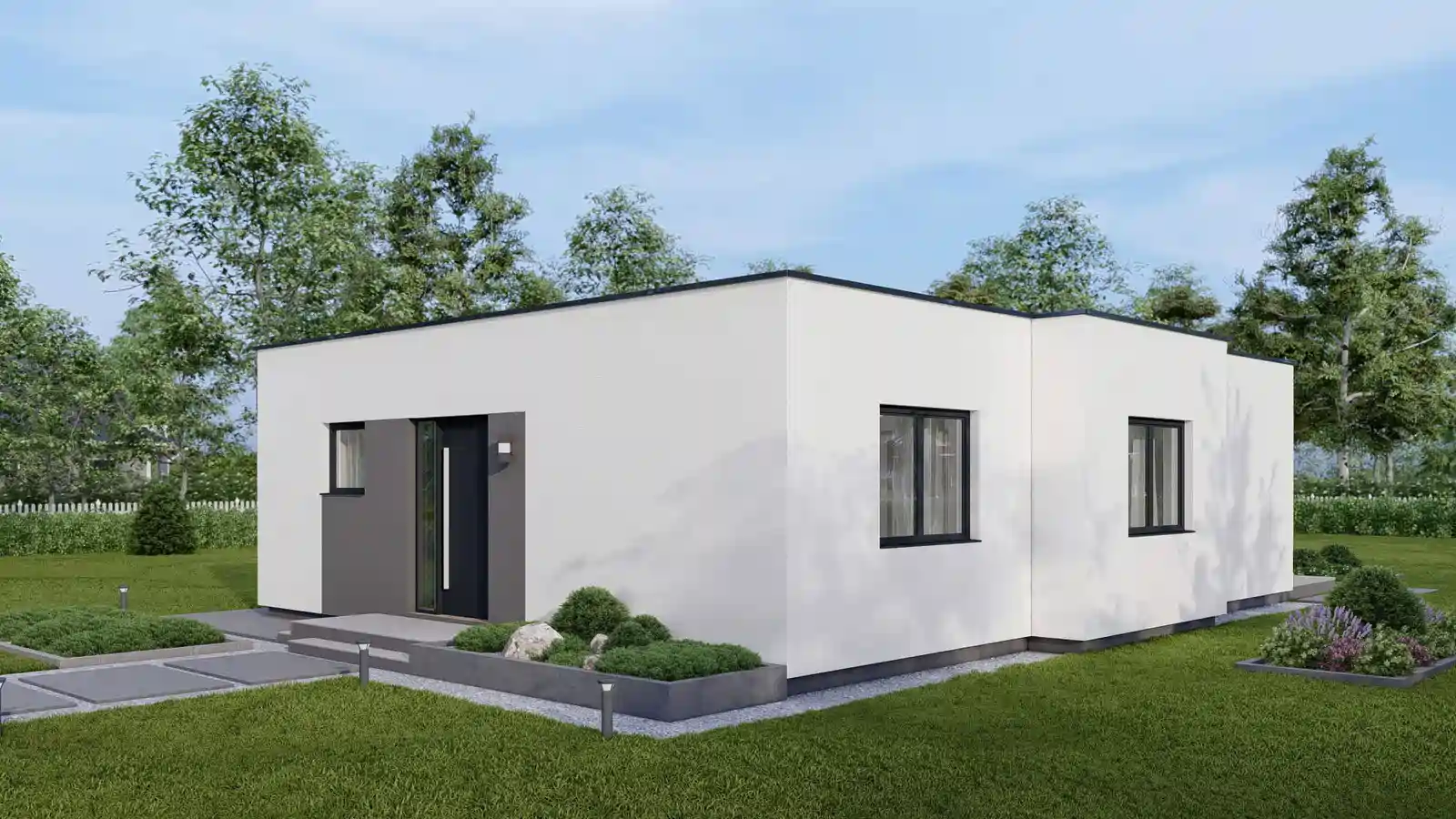 Casa prefabricada Clarence techo plano lateral