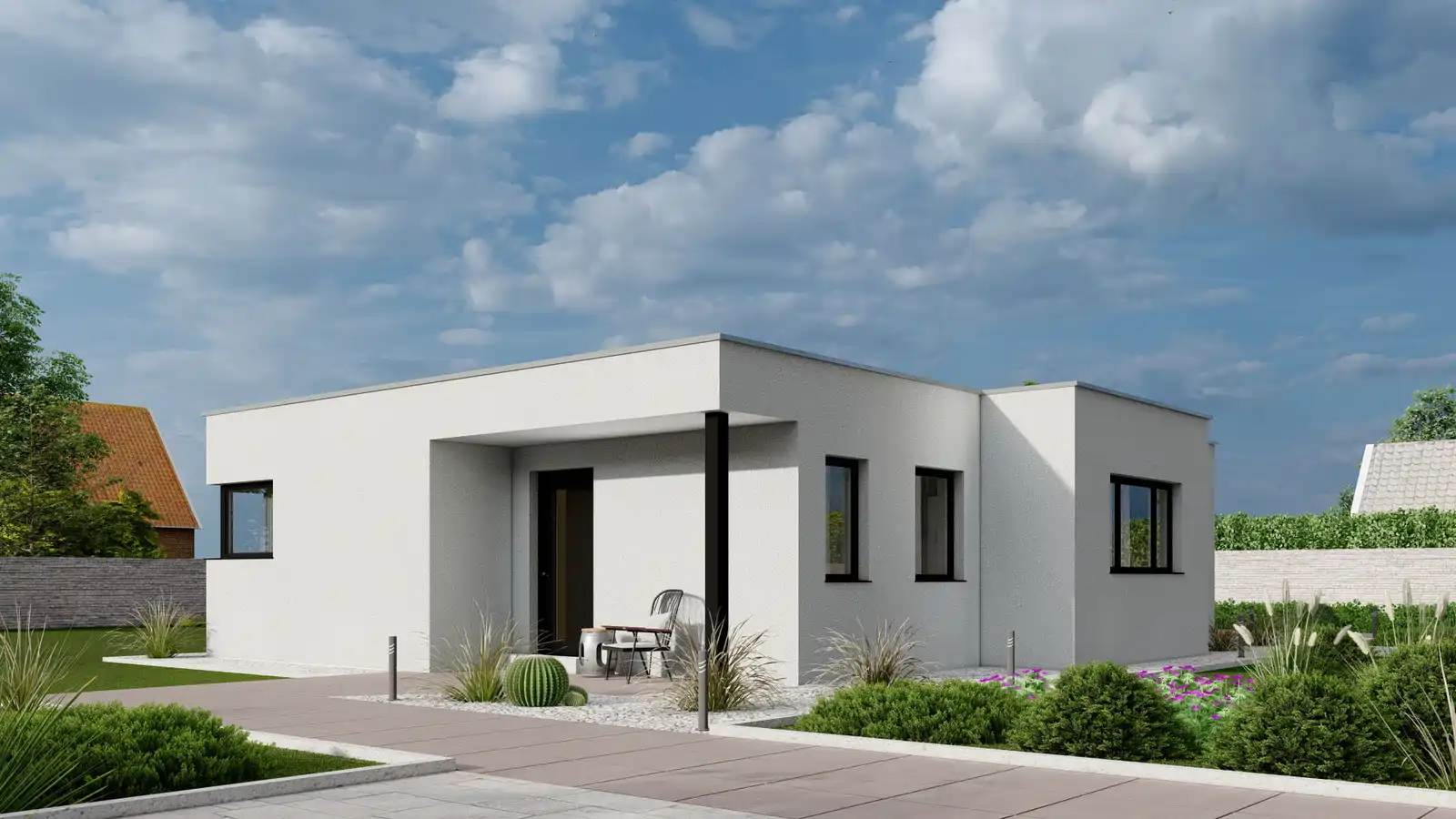 Casa prefabricada Lakeside Vista frontal techo plano