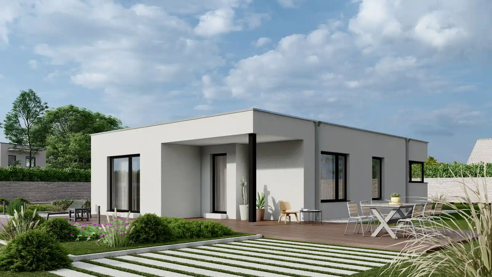 Casa prefabricada Lakeside Vista trasera techo plano