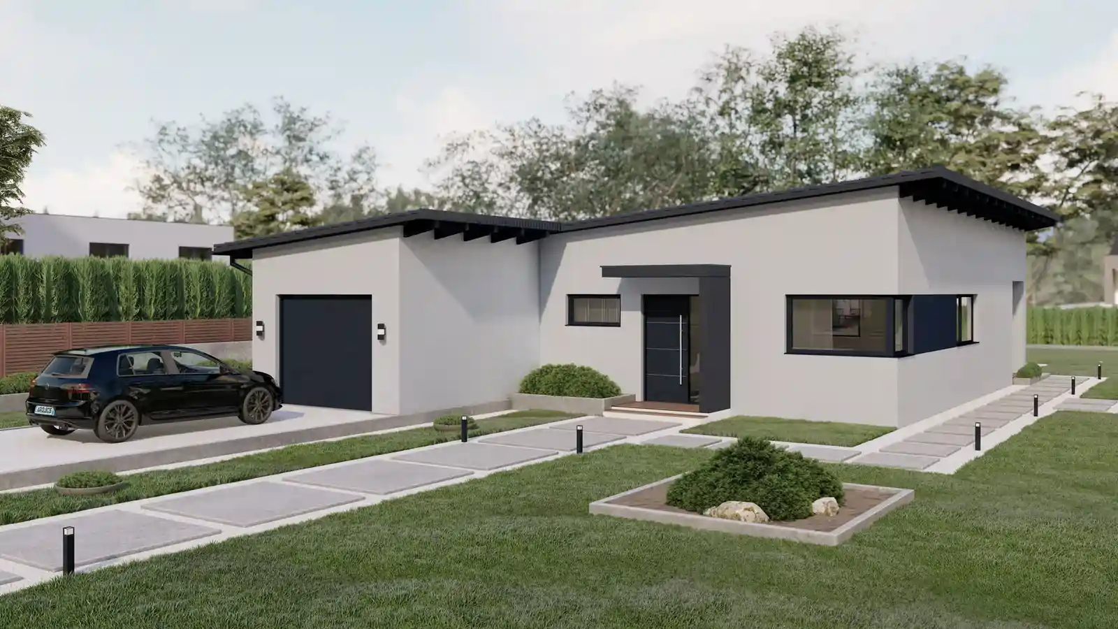 Casa prefabricada Luna techo inclinado vista fontal
