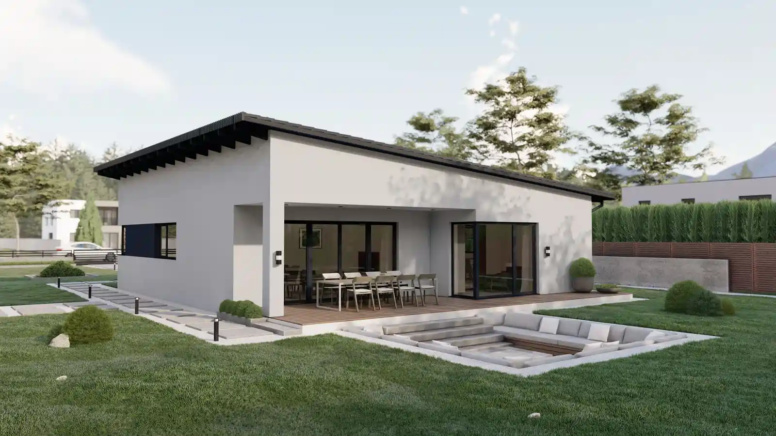 Casa prefabricada Luna techo inclinado vista lateral