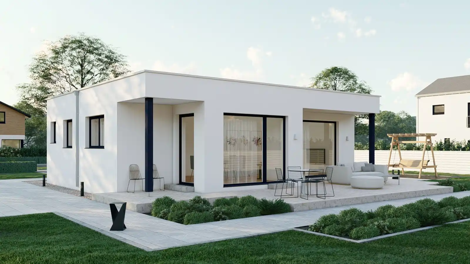Casa prefabricada Pearl techo plano posterior