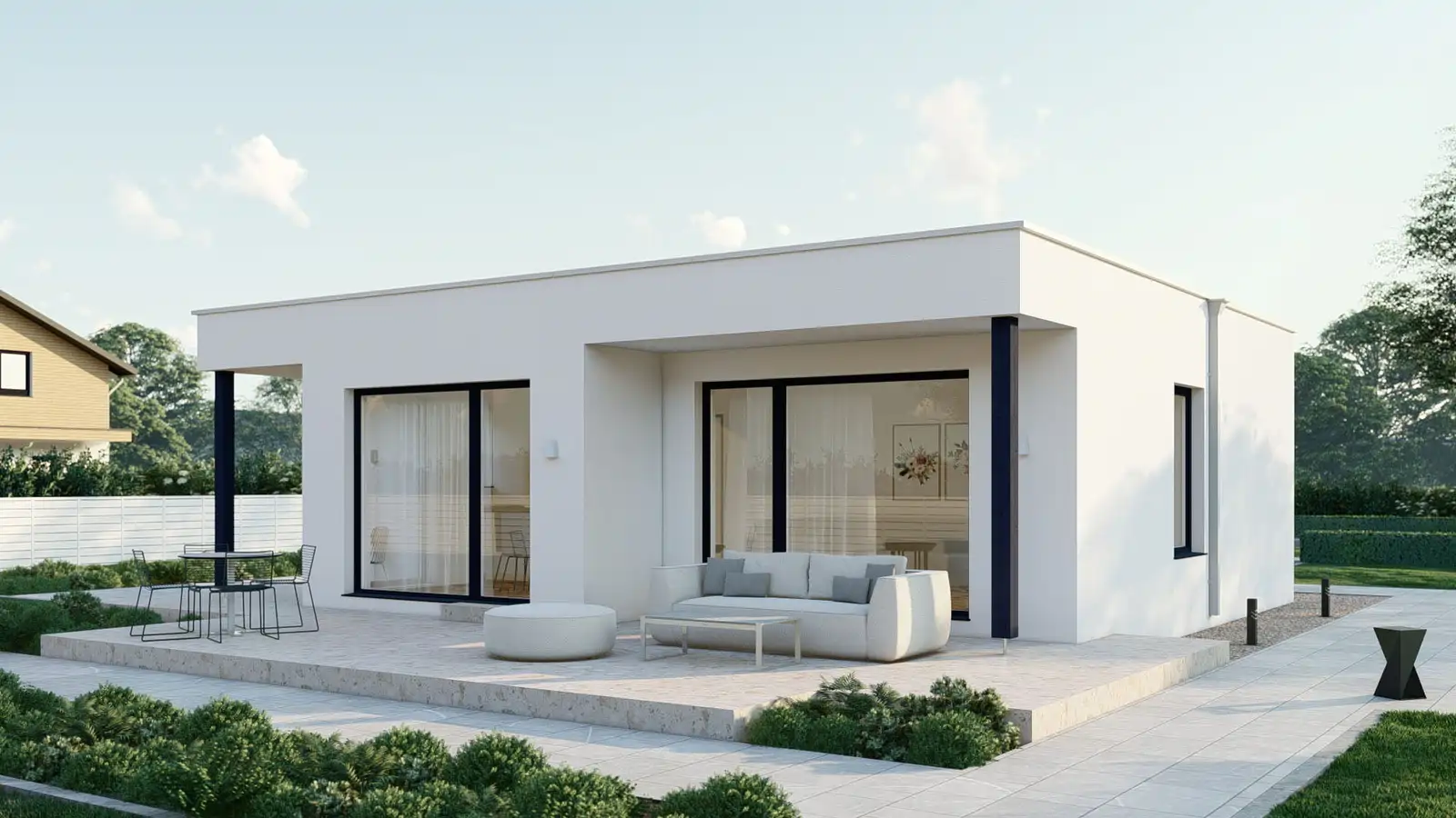 Casa prefabricada Pearl techo plano vist lateral
