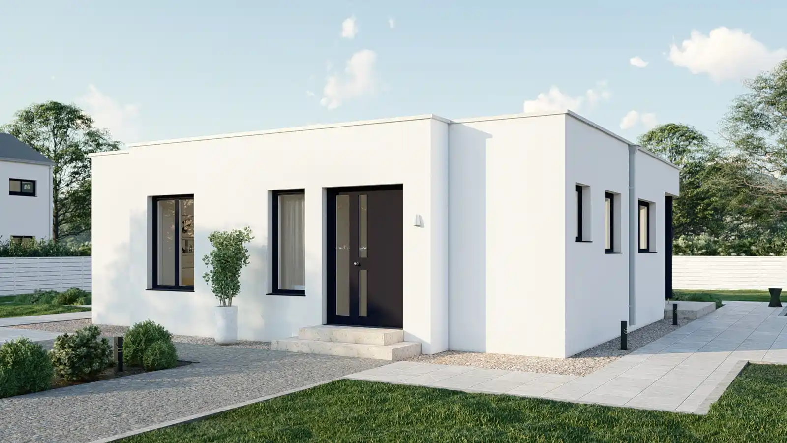 Casa prefabricada Pearl techo plano vista frontal