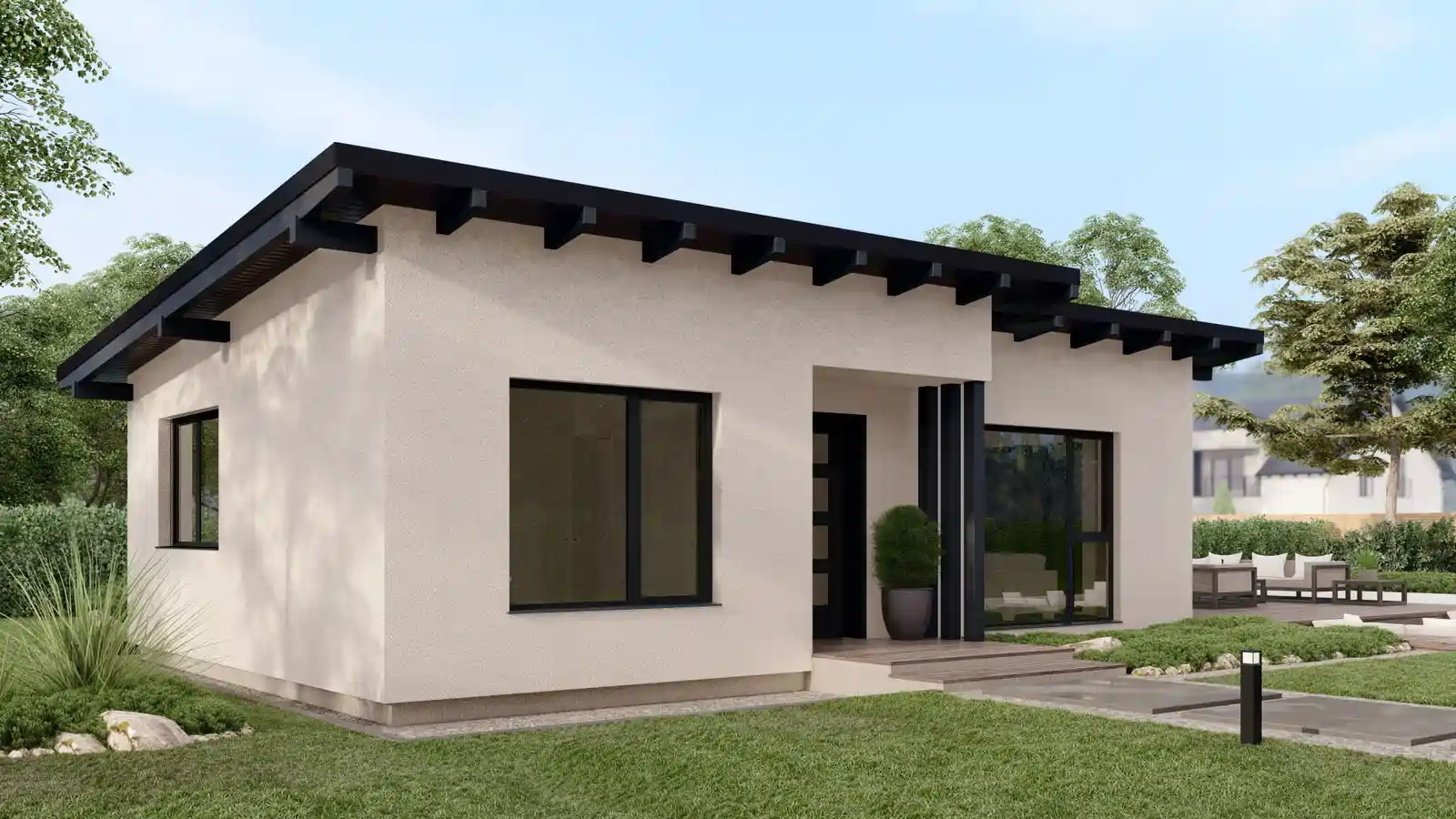 Casa prefabricada Piccolo de 1 planta techo inclinado frontal
