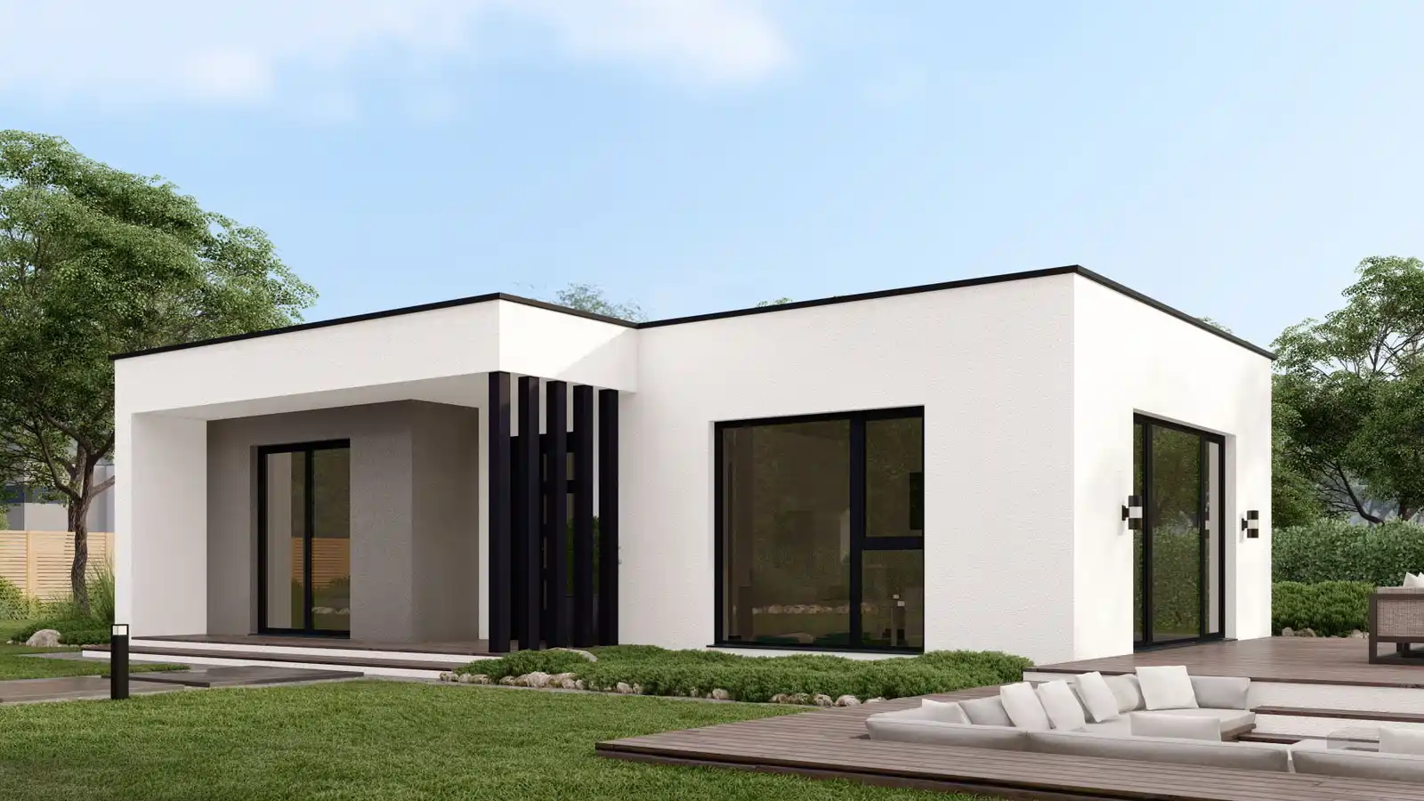 Casa prefabricada Piccolo techo plano vista posterior