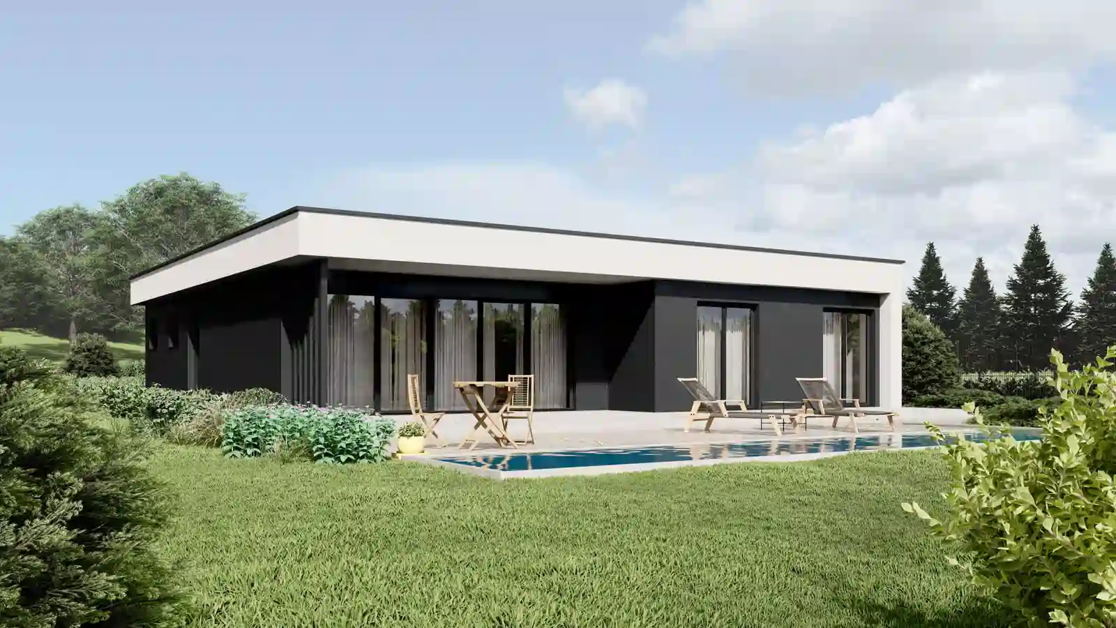 Casa prefabricada Rulzheim techo plano piscina