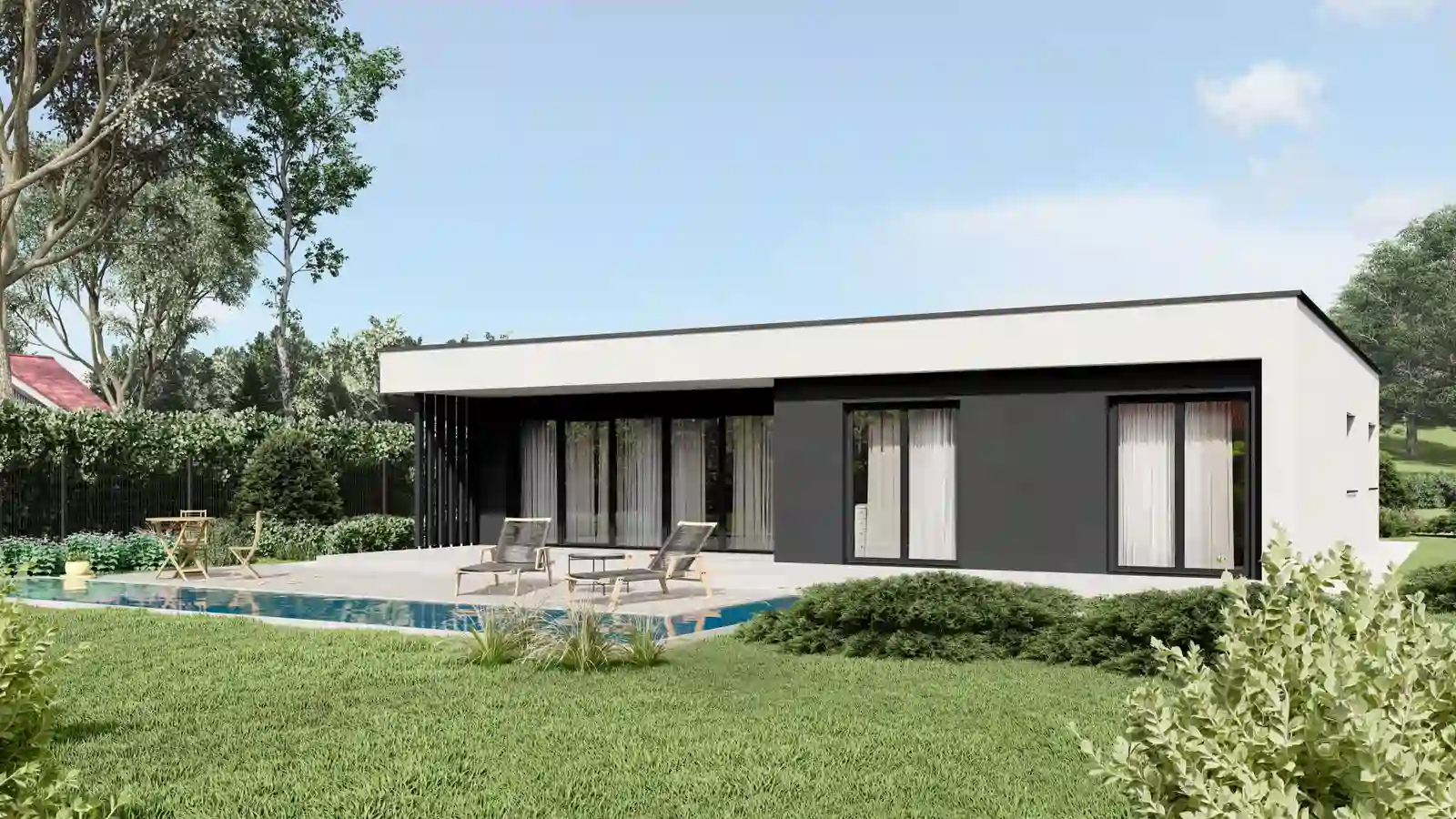 Casa prefabricada Rulzheim techo plano vista posterior