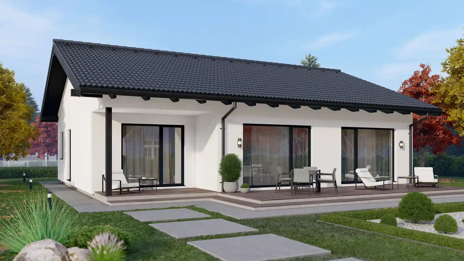 Casa prefabricada Woodside 2 aguas vista lateral