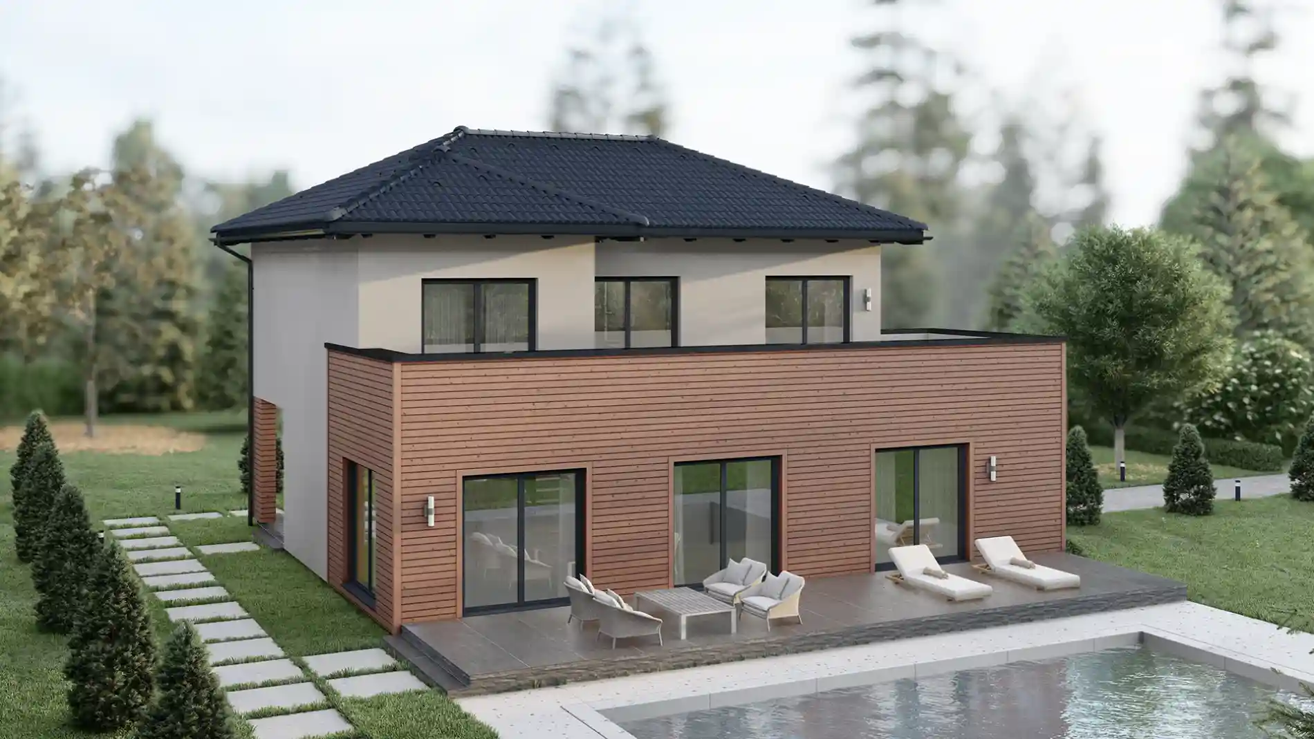 Casa prefabricada Zevs 4 aguas por delante