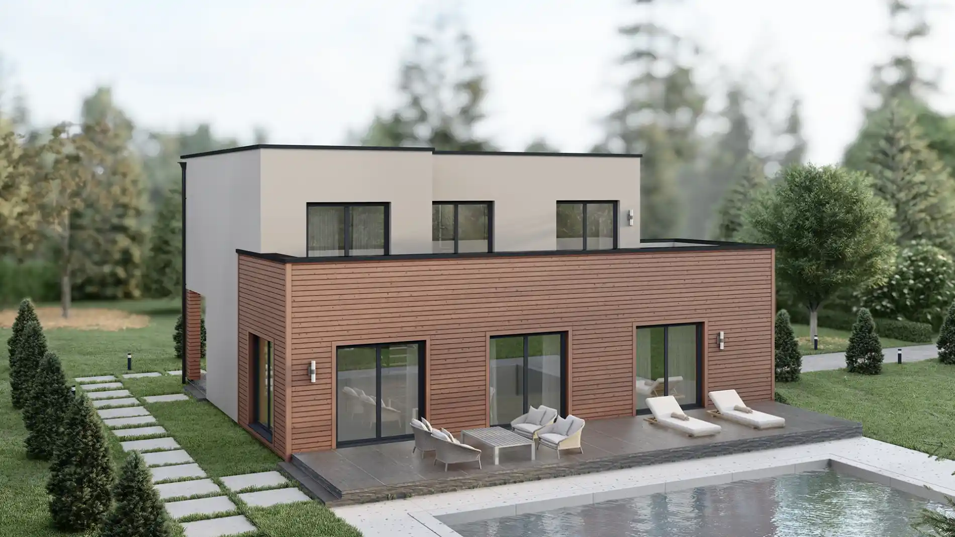 Casa prefabricada Zevs techo plano por detras