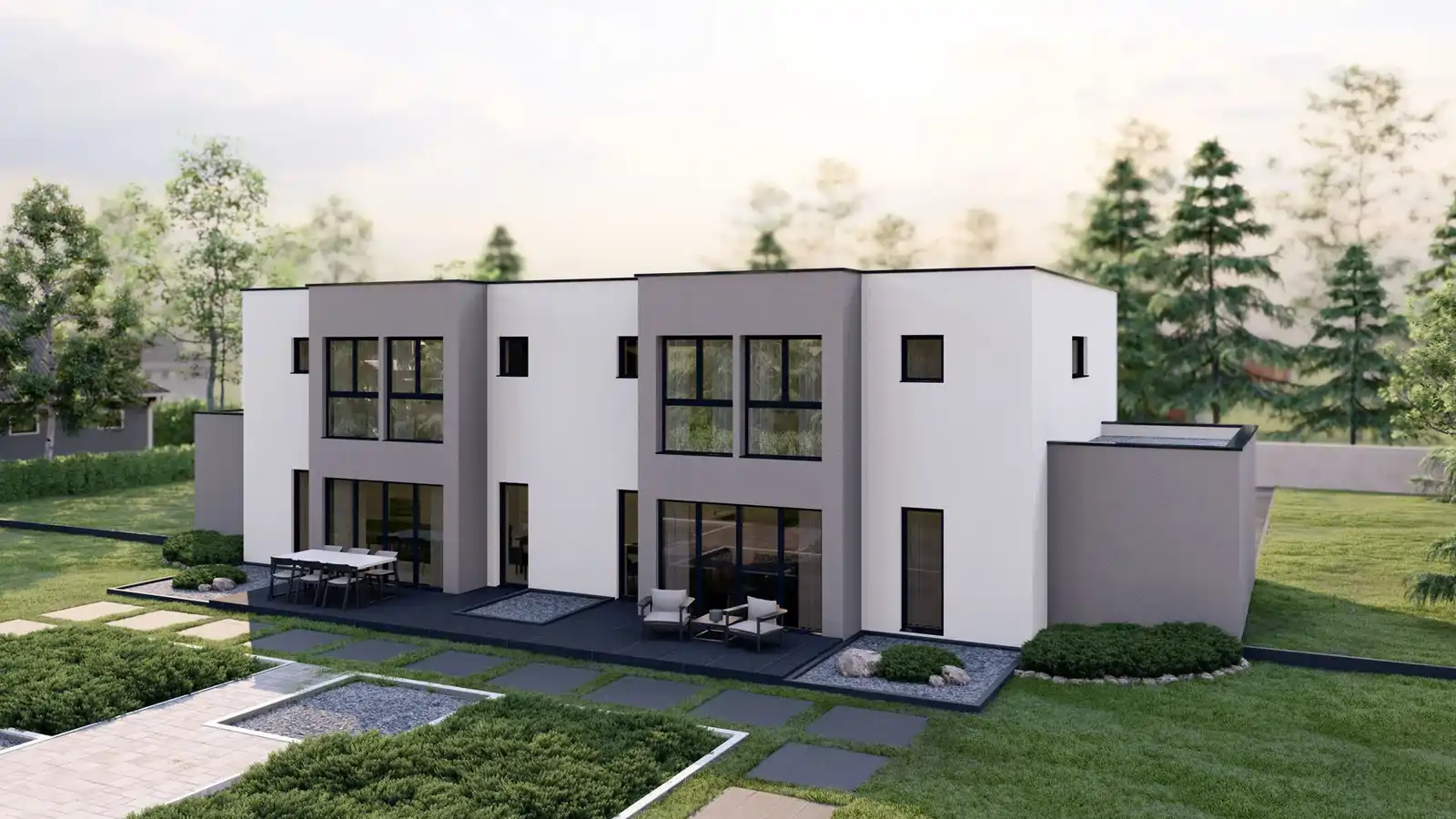 Casa prefabricada adosada Greta detras