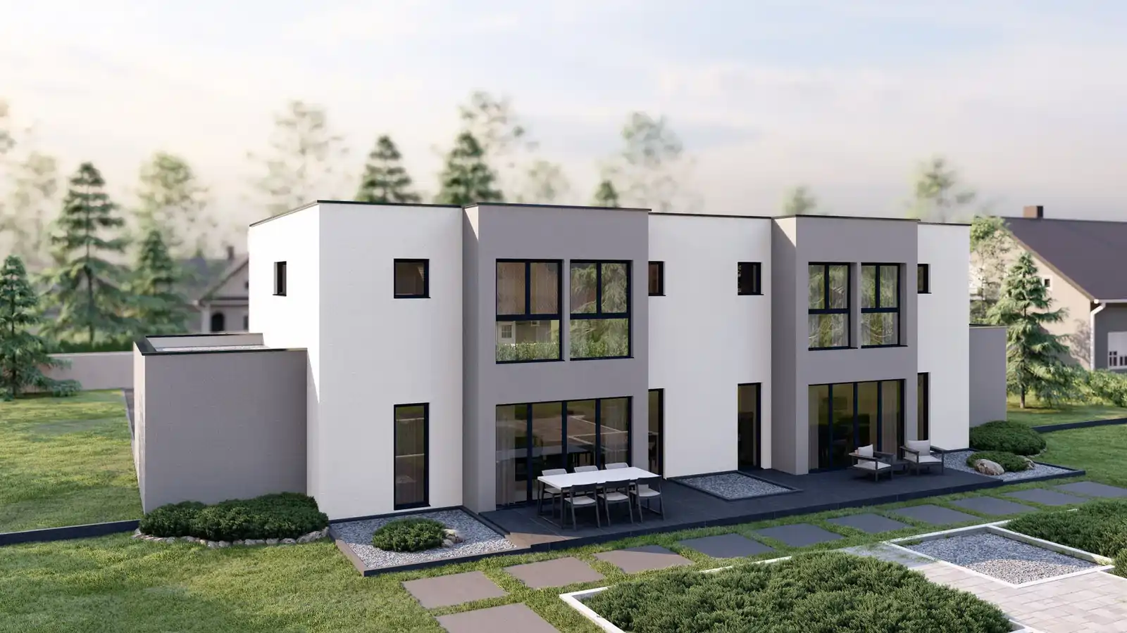 Casa prefabricada adosada Greta techo plano