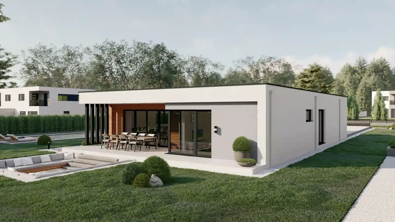 Casa prefabricada de 1 planta Luna techo plano posterior