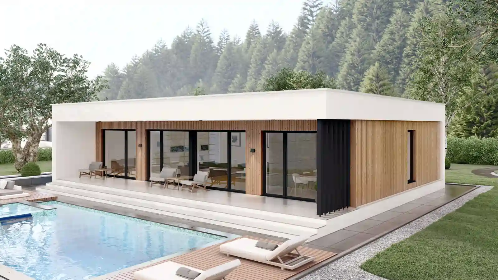 Vivienda prefabricada Bellevue vista posterior piscina