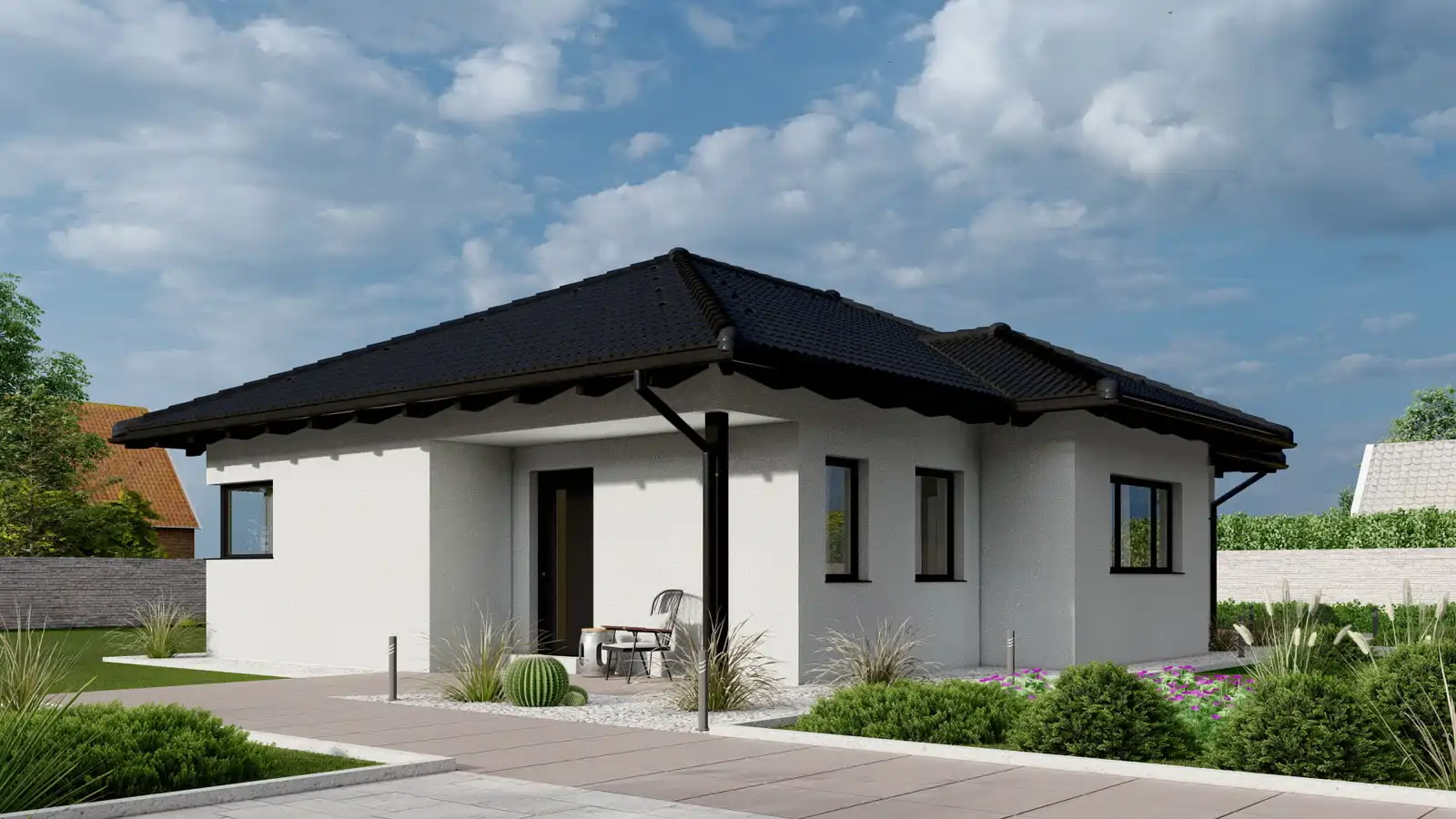 Vivienda prefabricada Lakeside 4 aguas frontal
