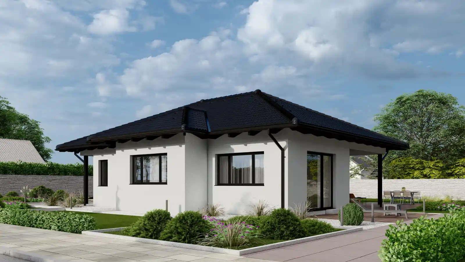 Vivienda prefabricada Lakeside 4 aguas lateral