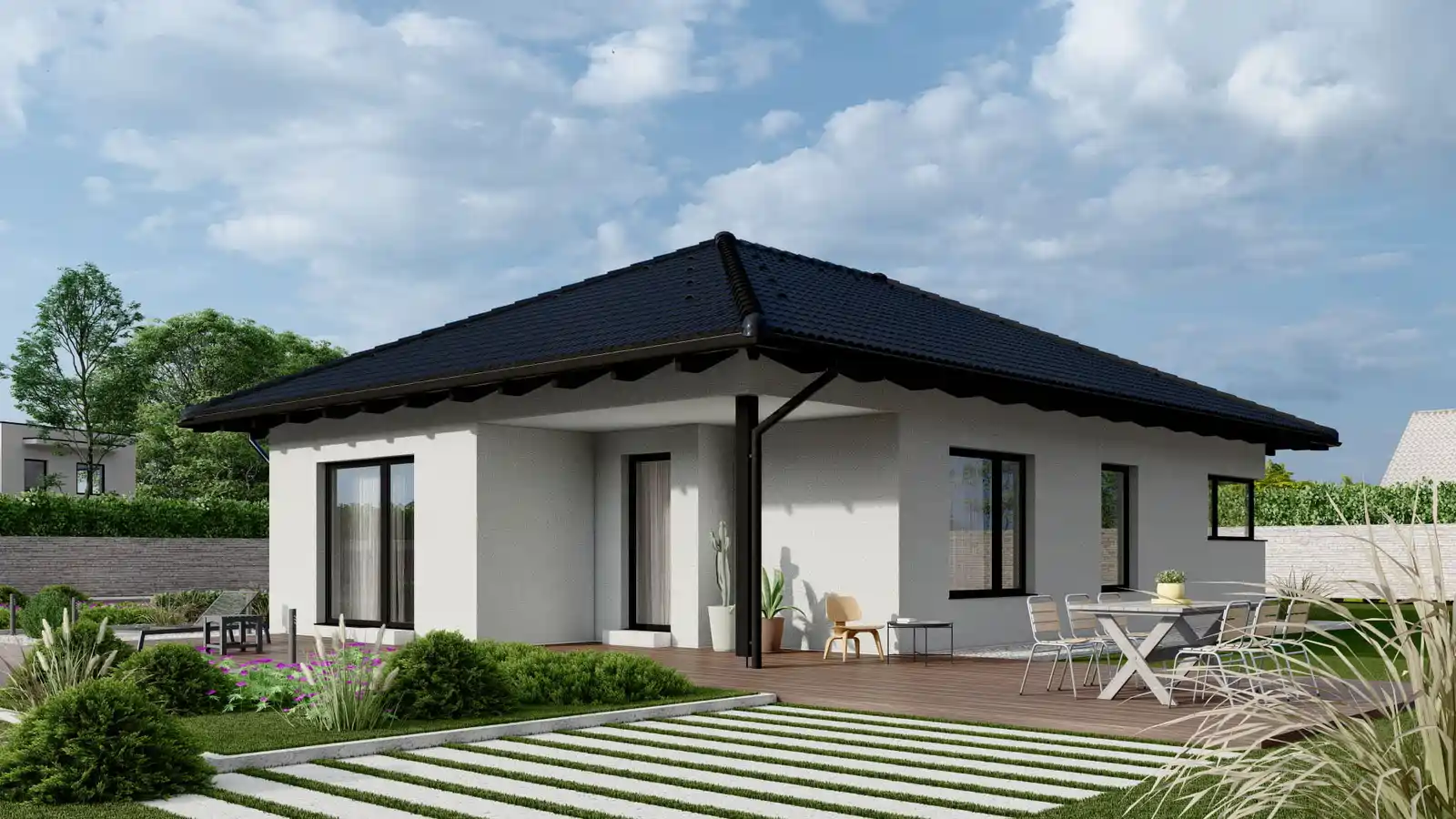 Vivienda prefabricada Lakeside 4 aguas posterior