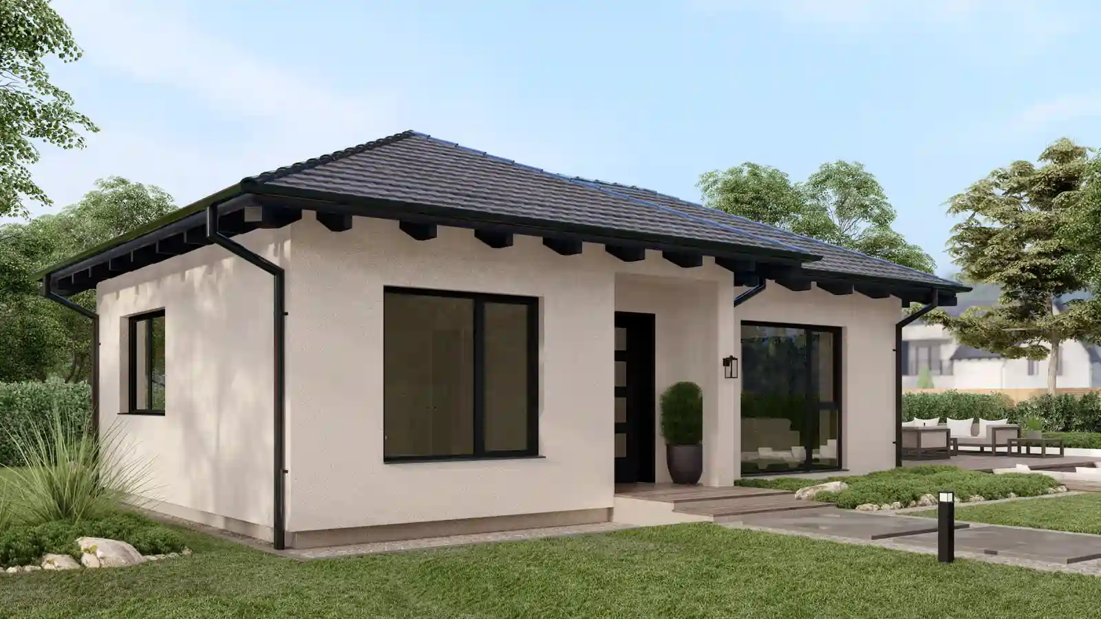 Vivienda prefabricada Piccolo techo 4 aguas frontal