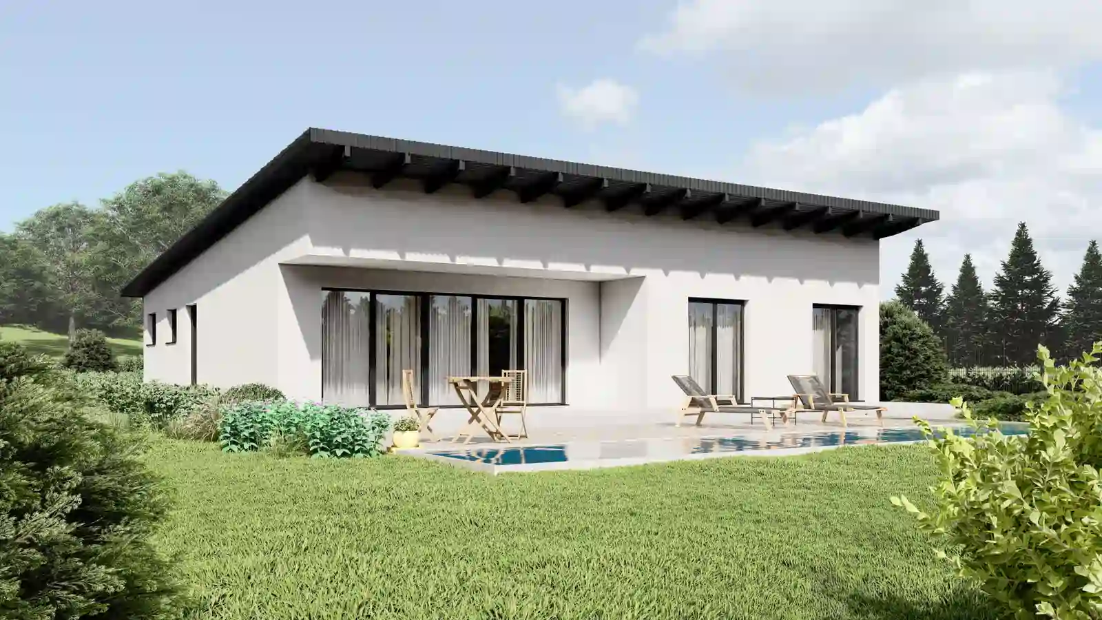 Vivienda prefabricada Rulzheim techo inclinado lateral