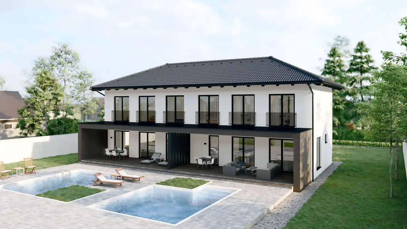 casa modular adosada Elanza 4 aguas detras