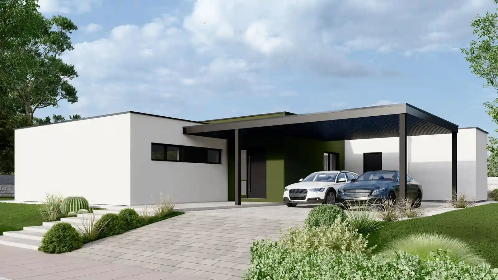 casa prefabricada de una planta Athenea vista frontal